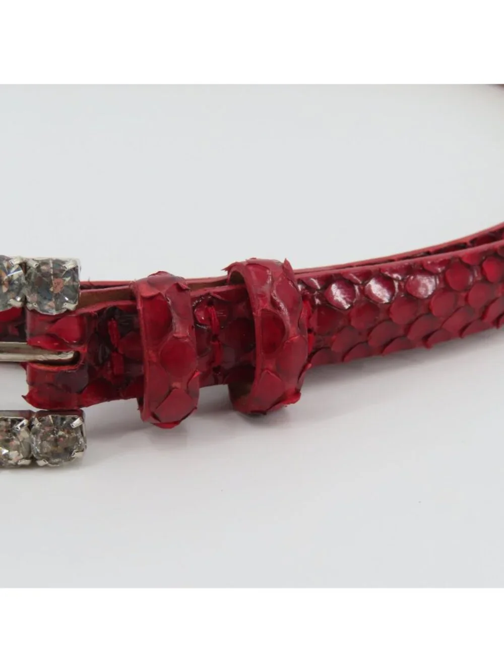 Claudio Orciani Women 80cm Red Genuine Snake Skin Rhinestone Buckle Skinny Belt